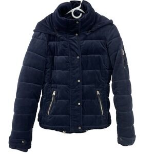 Royal Matrix Size S Velvet Quilted Puffer Jacket Ink Blue Hooded Short Coat